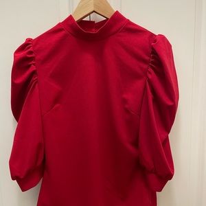 Shein Keyhole back Puff sleeve solid red blouse.